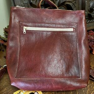 Portland Leather Goods Medium Tote Backpack Nutmeg Pebbled Leather Bag